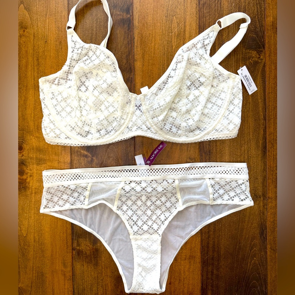 Adore Me Cream Lace Bra Set